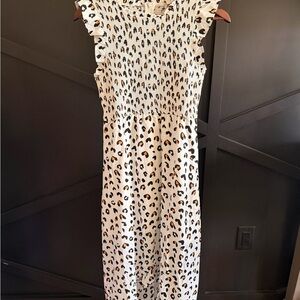 White Leopard Print Smocked Maxi Dress